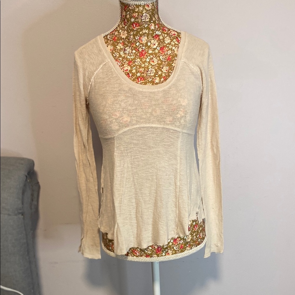 Free People Cream Long Sleeve Top